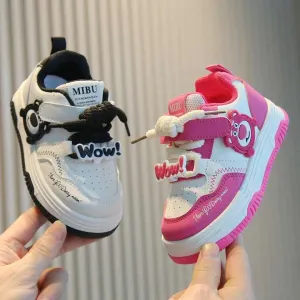 حذاء رياضي على شكل دب لطيف للأطفال والفتيان . Cute Bear Shape Kids Boys Girls Sneakers White Lace Up