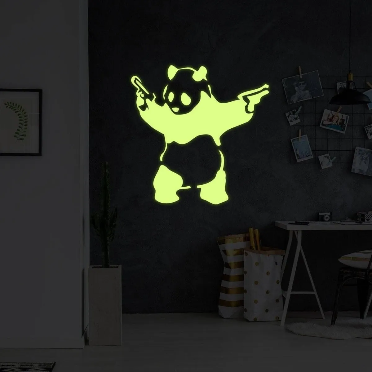 Glowing City Panda Wall Decal, Luminous Urban Theme Wall Art Sticker