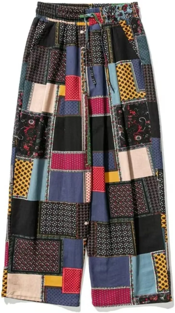 Harajuku Style Men's Harem Pants Wide Leg Straight Casual Patchwork Pants Male Loose Streetwear Trousers