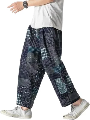 Harajuku Style Men's Harem Pants Wide Leg Straight Casual Patchwork Pants Male Loose Streetwear Trousers