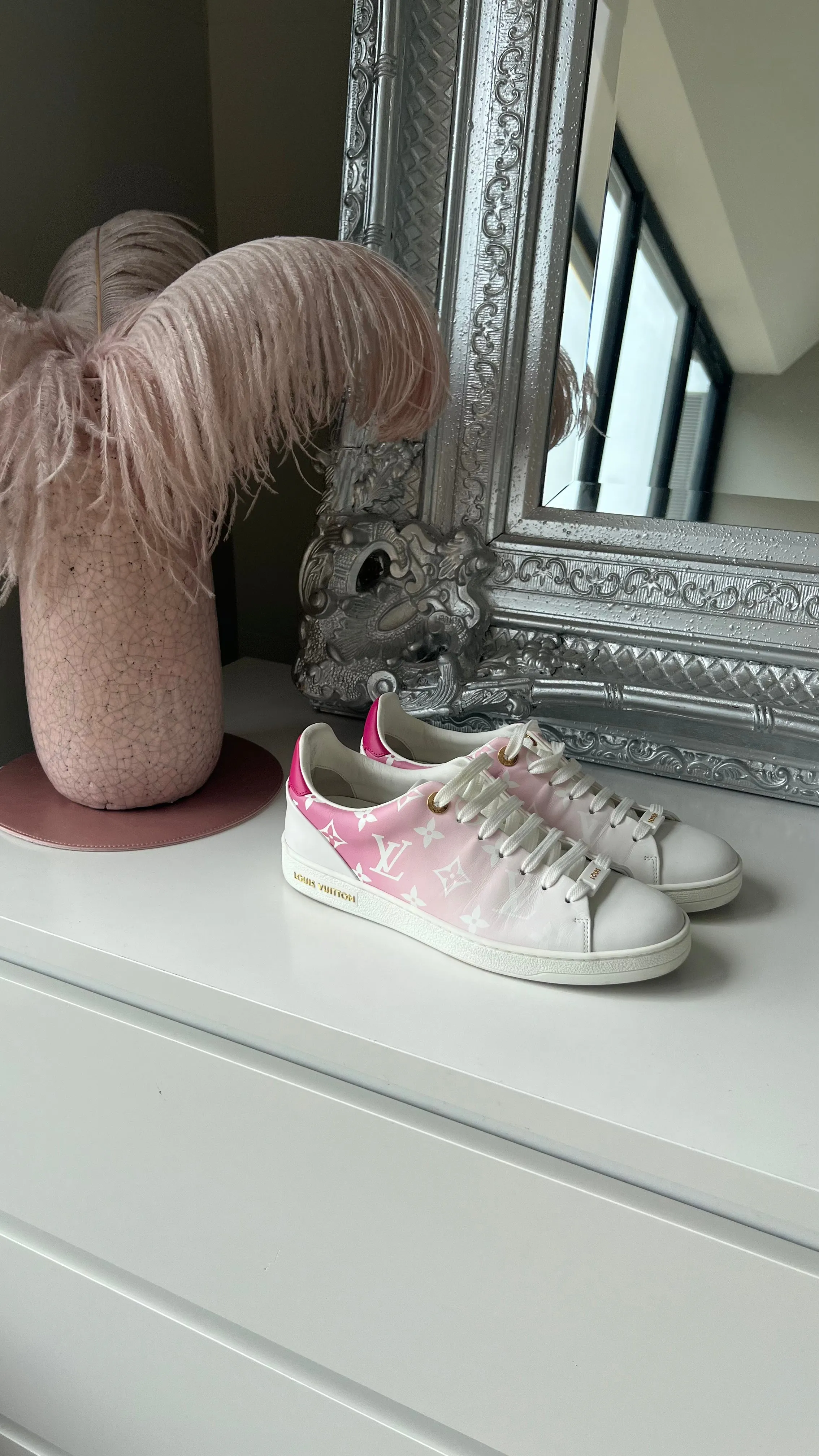 Louis Vuitton Pink/White Front Row LV Monogram logo Leather Trainers UK 3.5 EU 36.5 