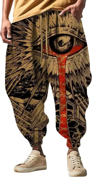 Mens Joggers Fun Print Fashion Street Feel Casual Sweatpants Mens Drawstring Hippie Aladdil Harem Pants Pants Men