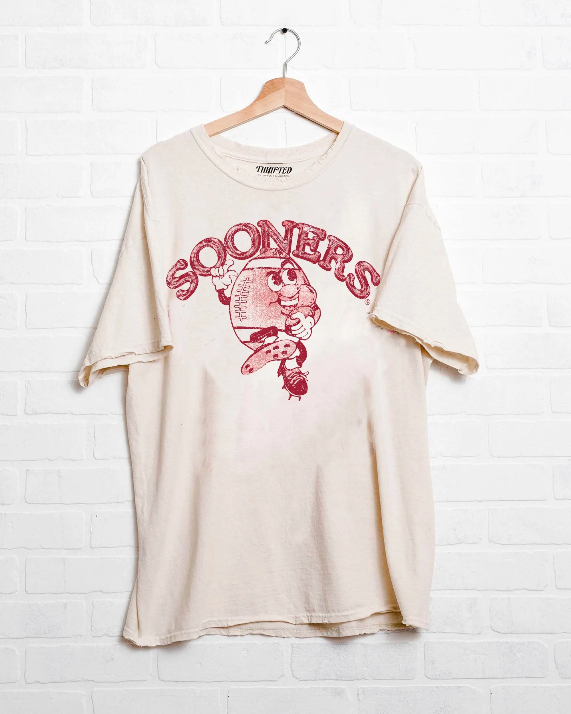 OU Sooners Football Run Off White Thrifted Tee