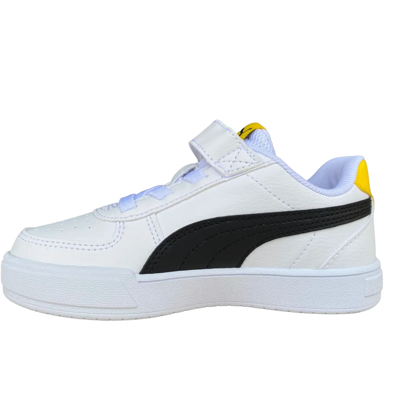 Puma unisex junior low sneakers with elastic lace and velcro Caven AC PS 389307 14 white-black-yellow