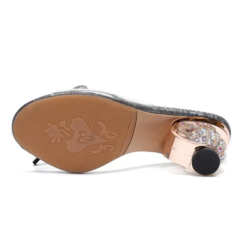 Rhinestone Bowknot Summer Strange Heel Peep Toe Slippers