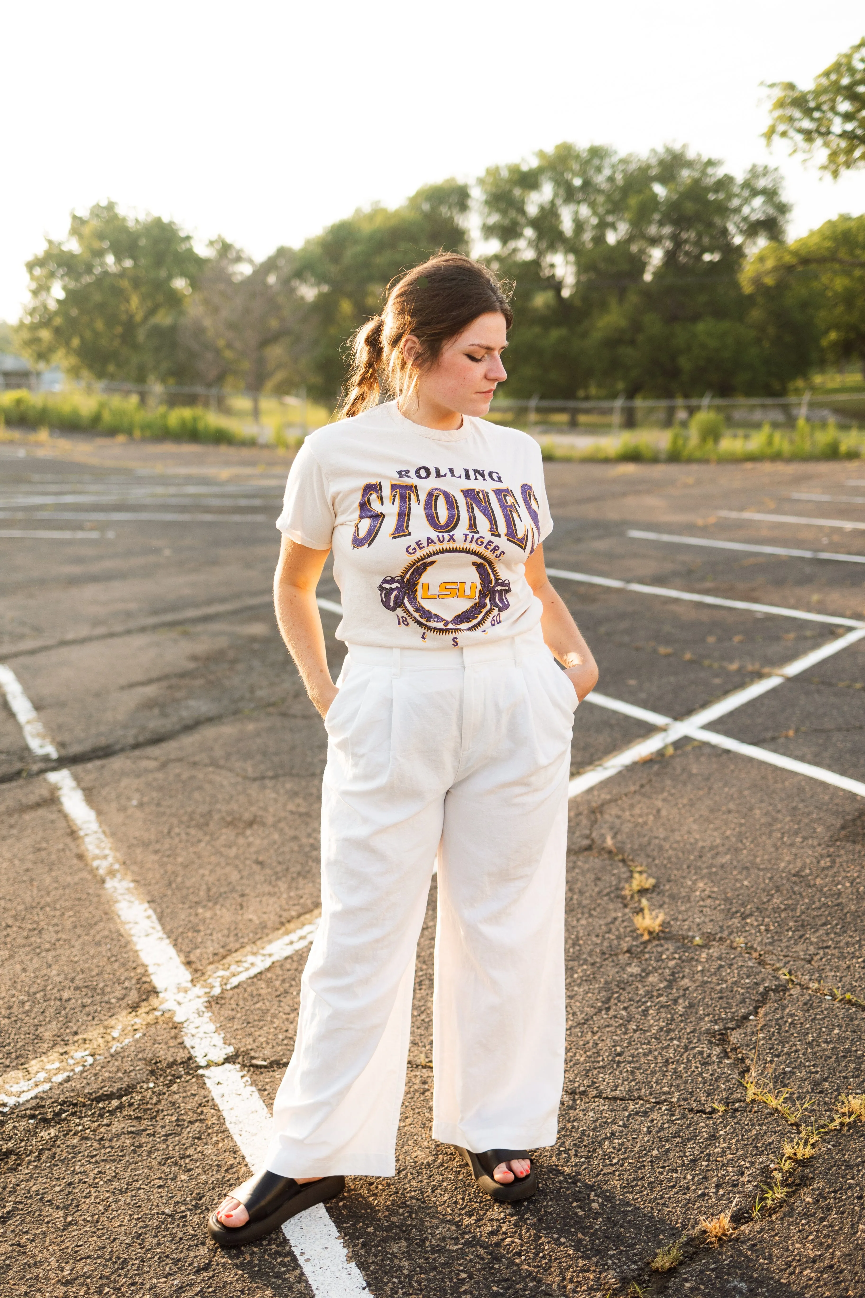 Rolling Stones LSU Tigers College Seal Off White Thrifted Tee