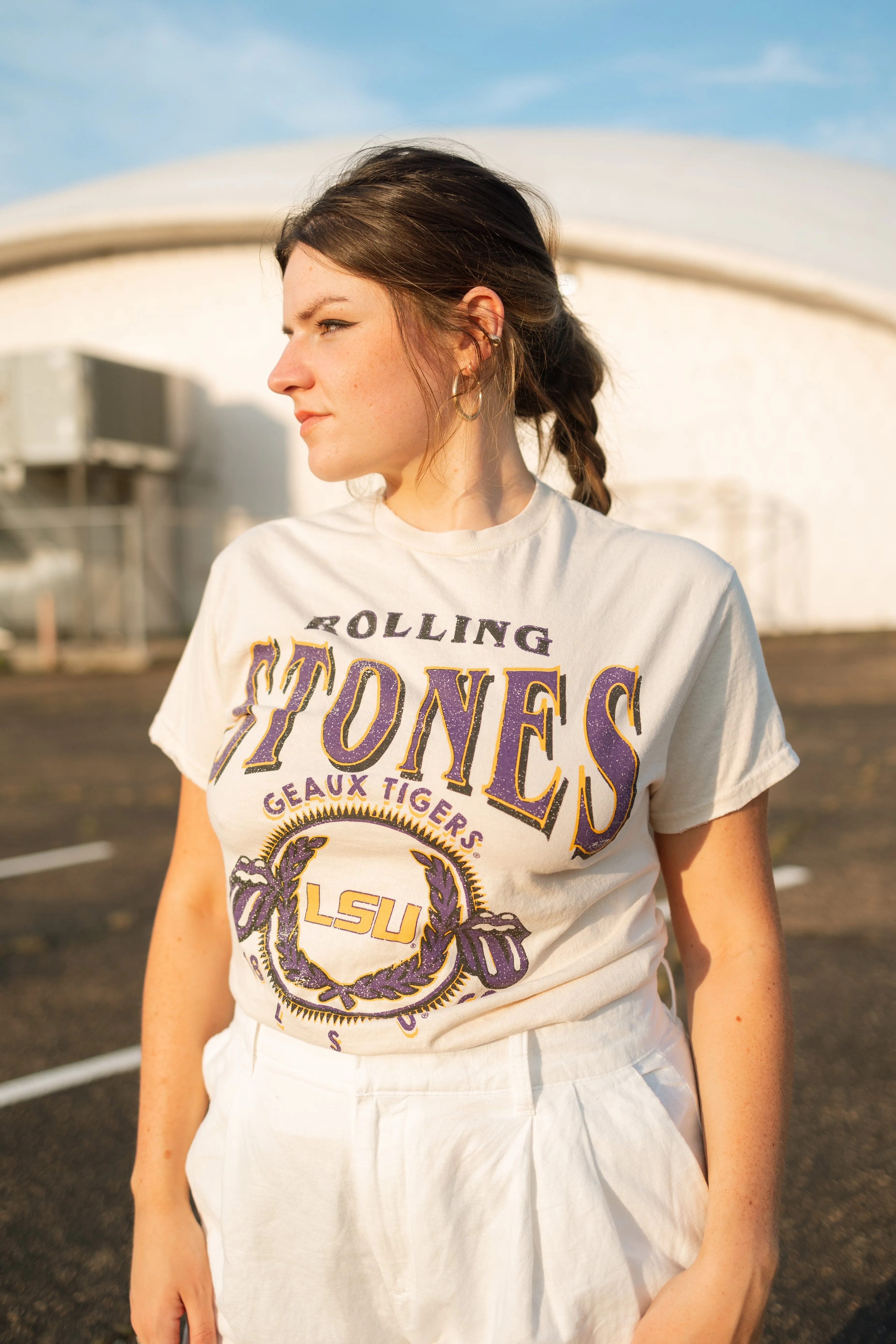 Rolling Stones LSU Tigers College Seal Off White Thrifted Tee