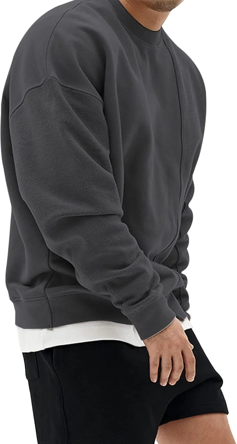 Surenow Mens Patchwork Crewneck Sweatshirt Long-Sleeve Lightweight Terry Sweatshirt Casual Workout Pullover Shirt Tops