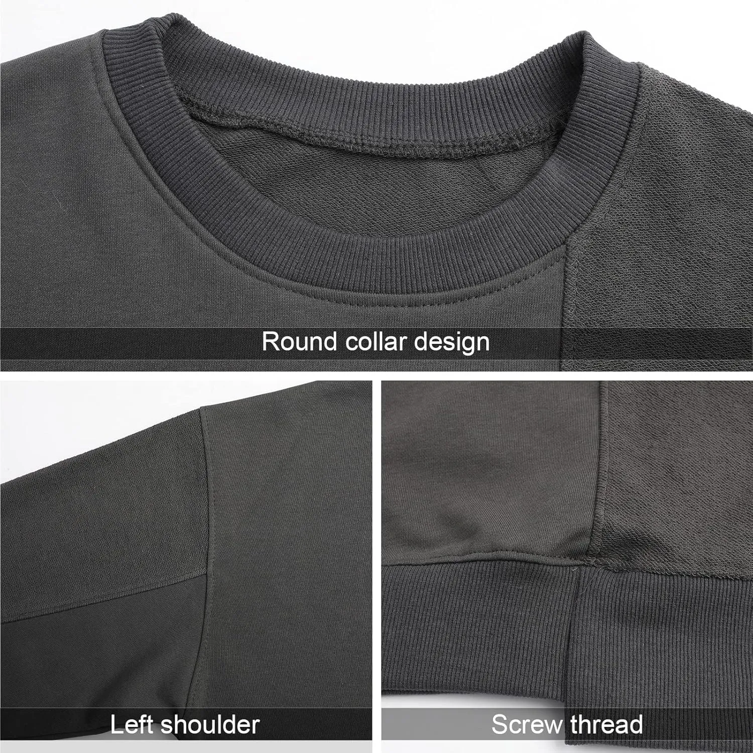 Surenow Mens Patchwork Crewneck Sweatshirt Long-Sleeve Lightweight Terry Sweatshirt Casual Workout Pullover Shirt Tops