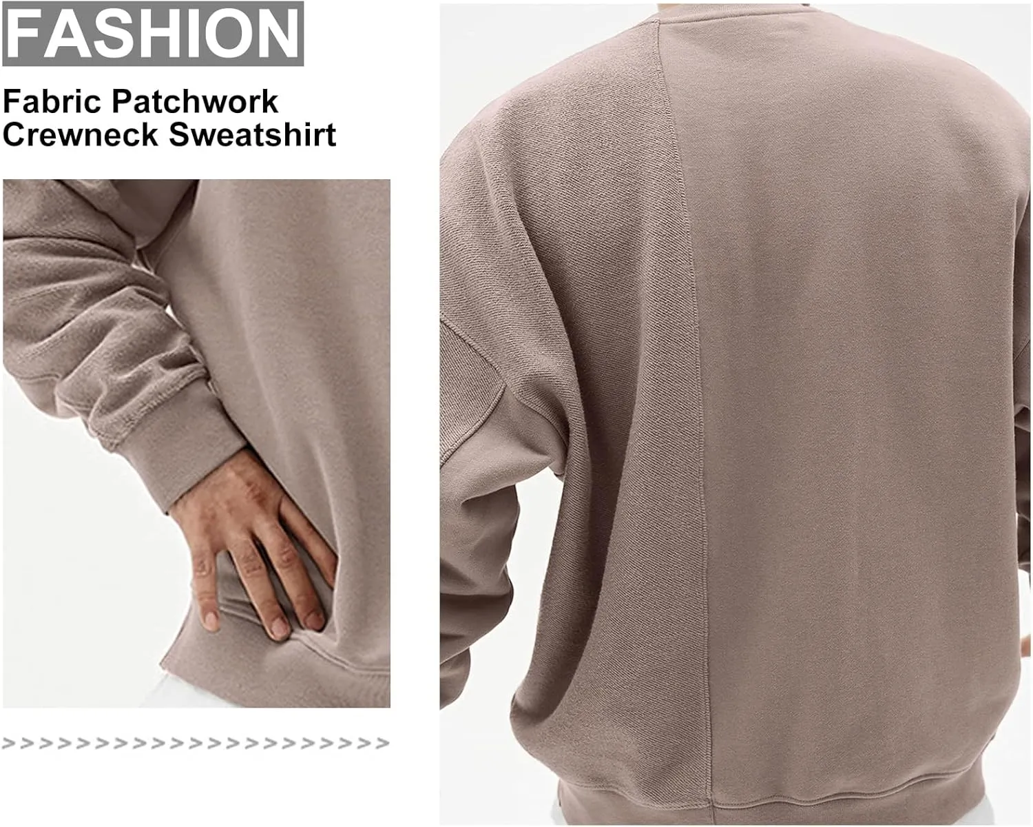 Surenow Mens Patchwork Crewneck Sweatshirt Long-Sleeve Lightweight Terry Sweatshirt Casual Workout Pullover Shirt Tops