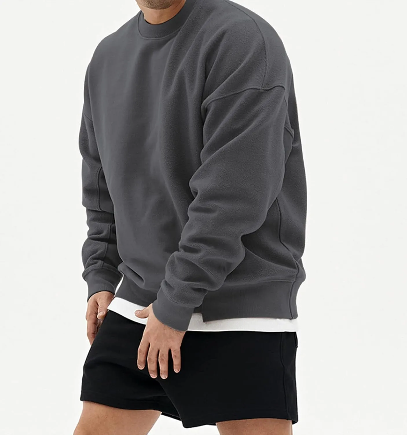 Surenow Mens Patchwork Crewneck Sweatshirt Long-Sleeve Lightweight Terry Sweatshirt Casual Workout Pullover Shirt Tops