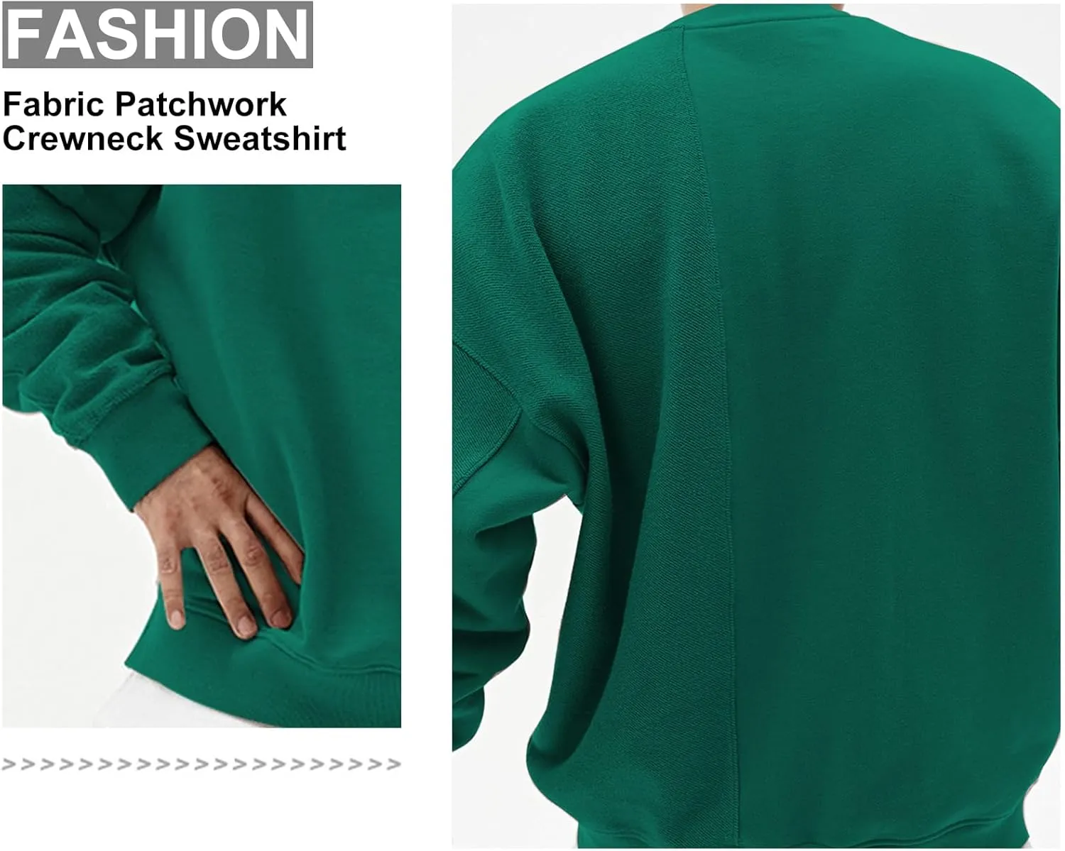 Surenow Mens Patchwork Crewneck Sweatshirt Long-Sleeve Lightweight Terry Sweatshirt Casual Workout Pullover Shirt Tops