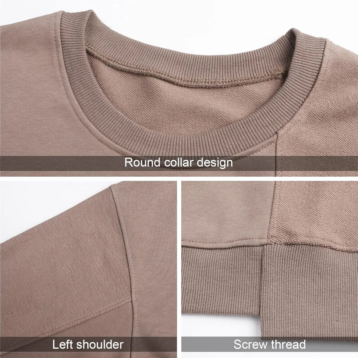 Surenow Mens Patchwork Crewneck Sweatshirt Long-Sleeve Lightweight Terry Sweatshirt Casual Workout Pullover Shirt Tops