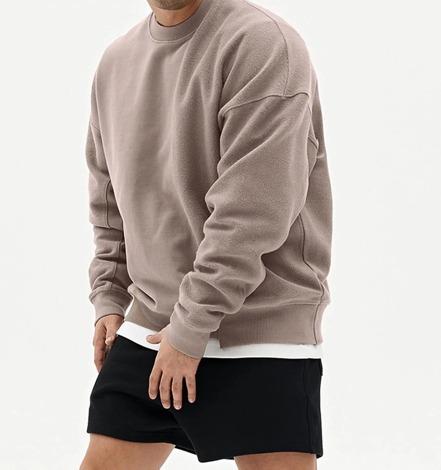 Surenow Mens Patchwork Crewneck Sweatshirt Long-Sleeve Lightweight Terry Sweatshirt Casual Workout Pullover Shirt Tops