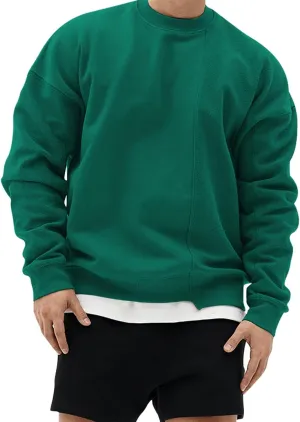 Surenow Mens Patchwork Crewneck Sweatshirt Long-Sleeve Lightweight Terry Sweatshirt Casual Workout Pullover Shirt Tops