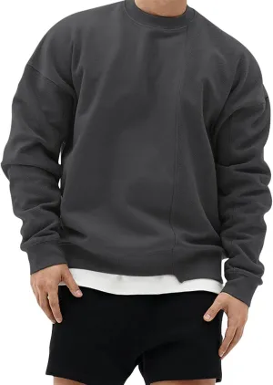 Surenow Mens Patchwork Crewneck Sweatshirt Long-Sleeve Lightweight Terry Sweatshirt Casual Workout Pullover Shirt Tops