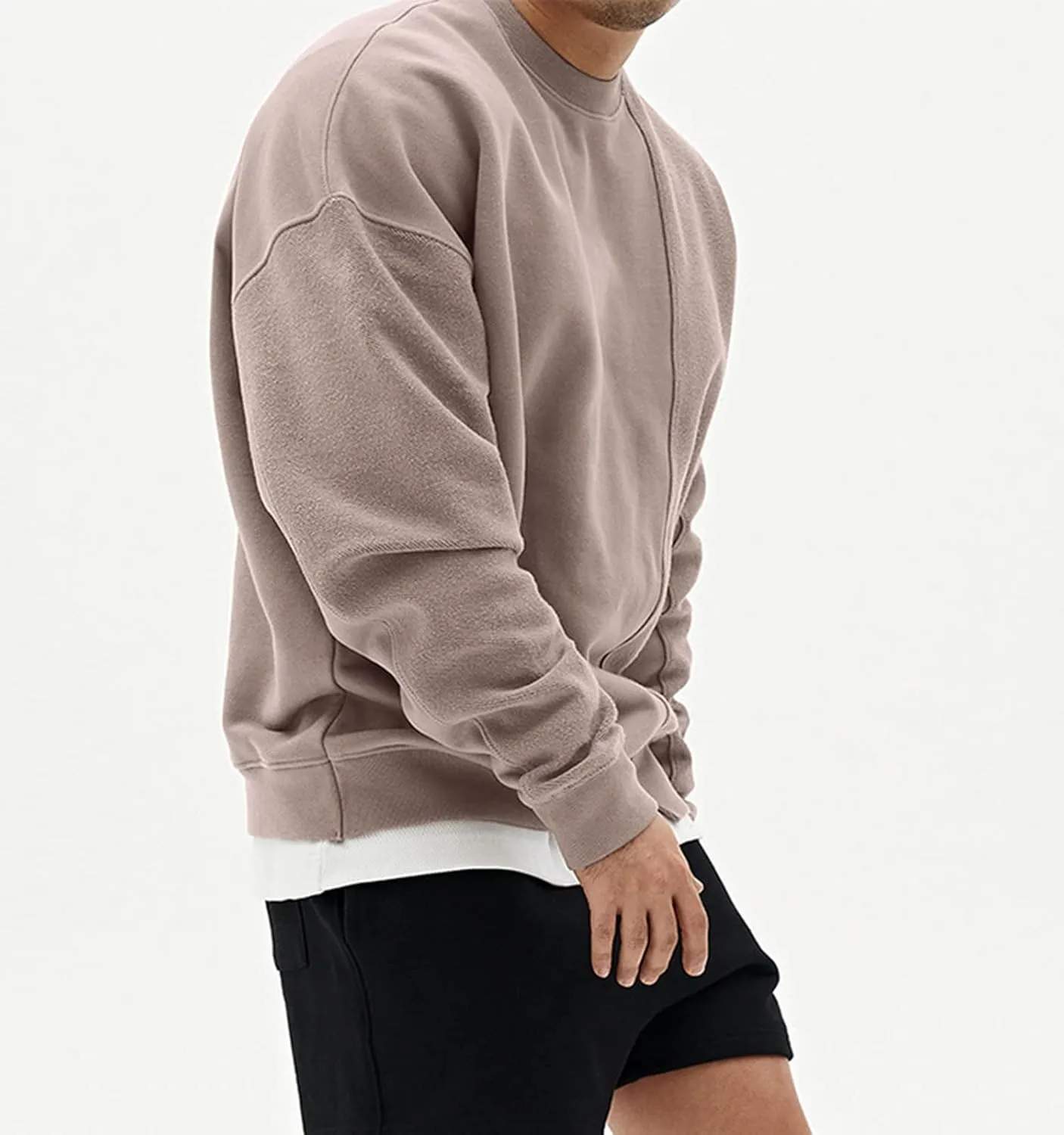 Surenow Mens Patchwork Crewneck Sweatshirt Long-Sleeve Lightweight Terry Sweatshirt Casual Workout Pullover Shirt Tops