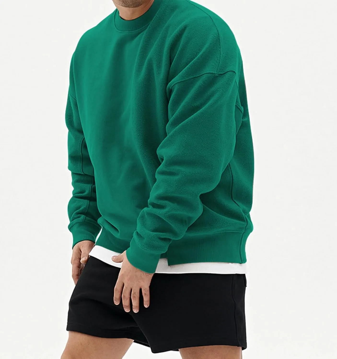 Surenow Mens Patchwork Crewneck Sweatshirt Long-Sleeve Lightweight Terry Sweatshirt Casual Workout Pullover Shirt Tops