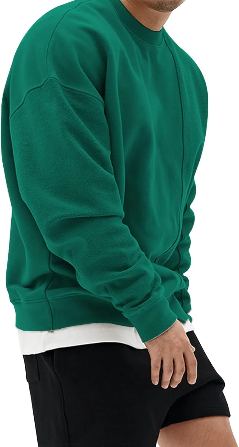 Surenow Mens Patchwork Crewneck Sweatshirt Long-Sleeve Lightweight Terry Sweatshirt Casual Workout Pullover Shirt Tops