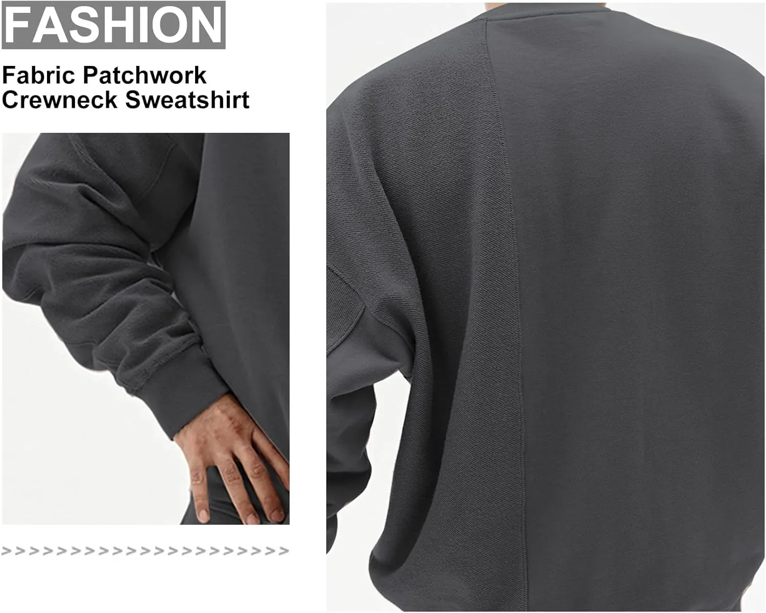 Surenow Mens Patchwork Crewneck Sweatshirt Long-Sleeve Lightweight Terry Sweatshirt Casual Workout Pullover Shirt Tops