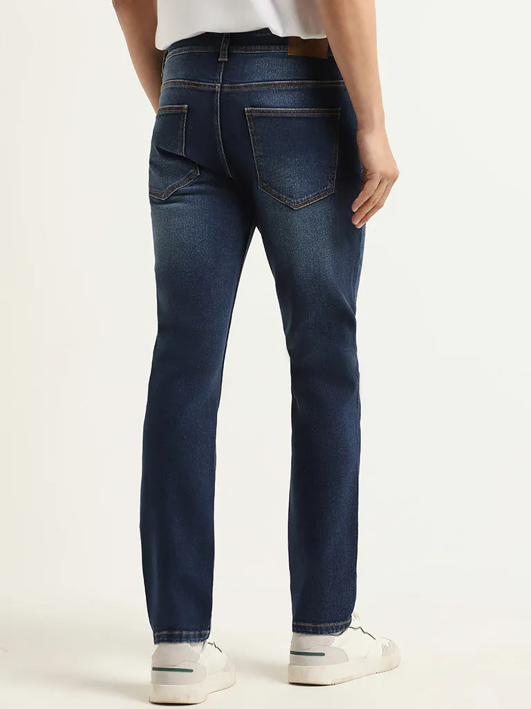 WES Casuals Dark Blue Relaxed - Fit Mid - Rise Jeans