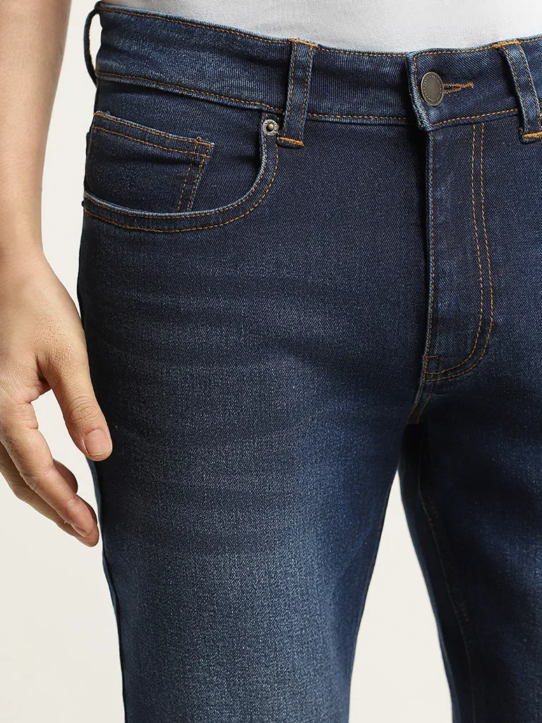 WES Casuals Dark Blue Relaxed - Fit Mid - Rise Jeans