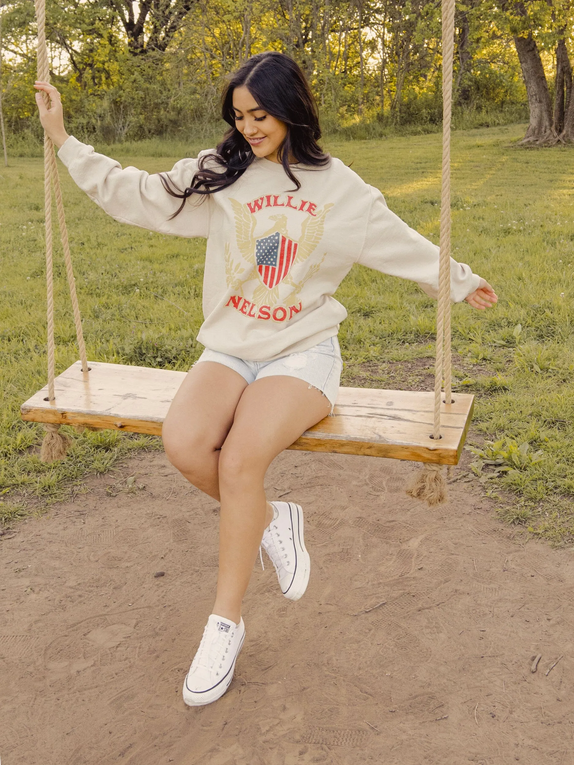 Willie Nelson Eagle Shield Sand Thrifted Sweatshirt