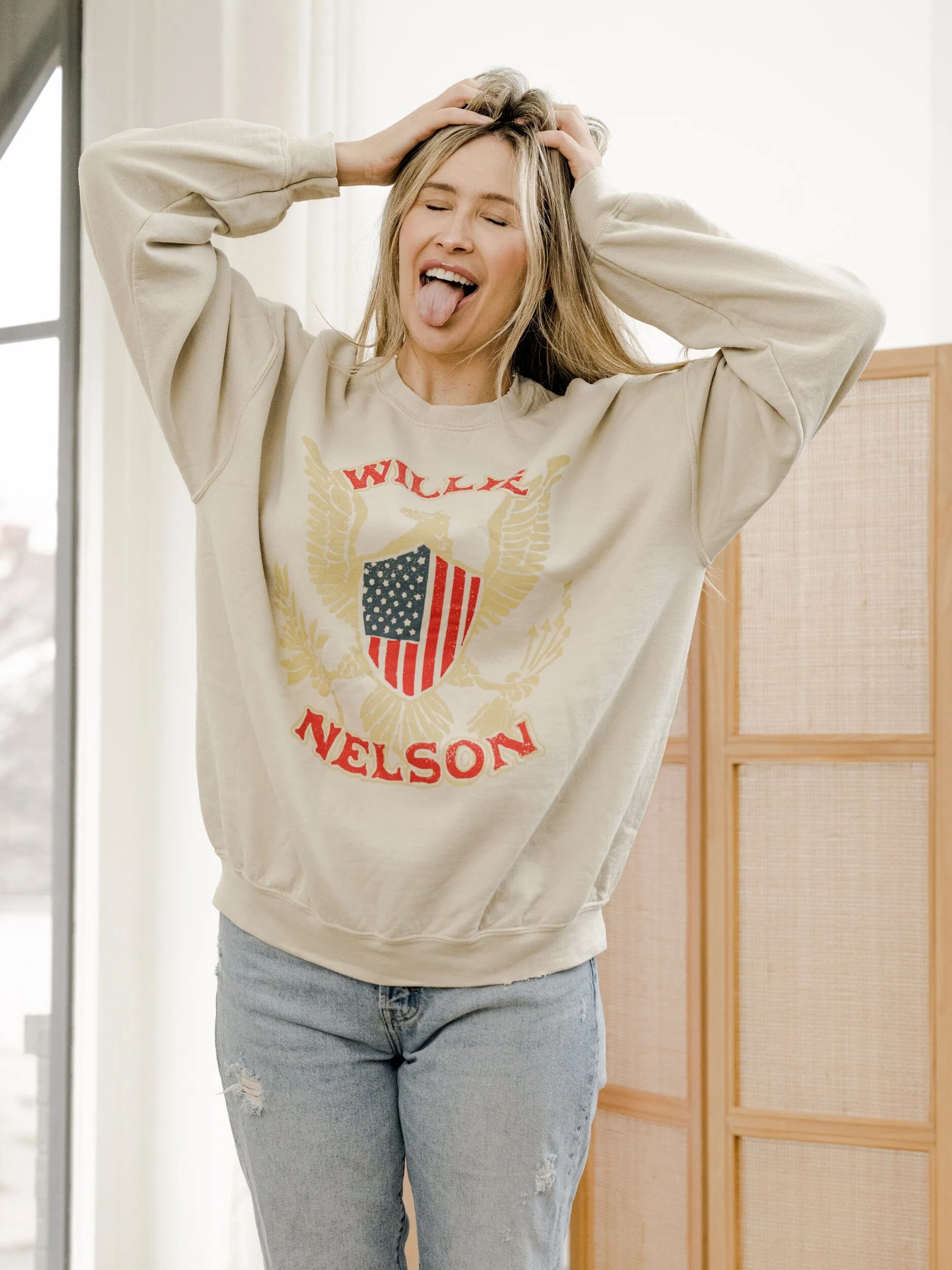 Willie Nelson Eagle Shield Sand Thrifted Sweatshirt