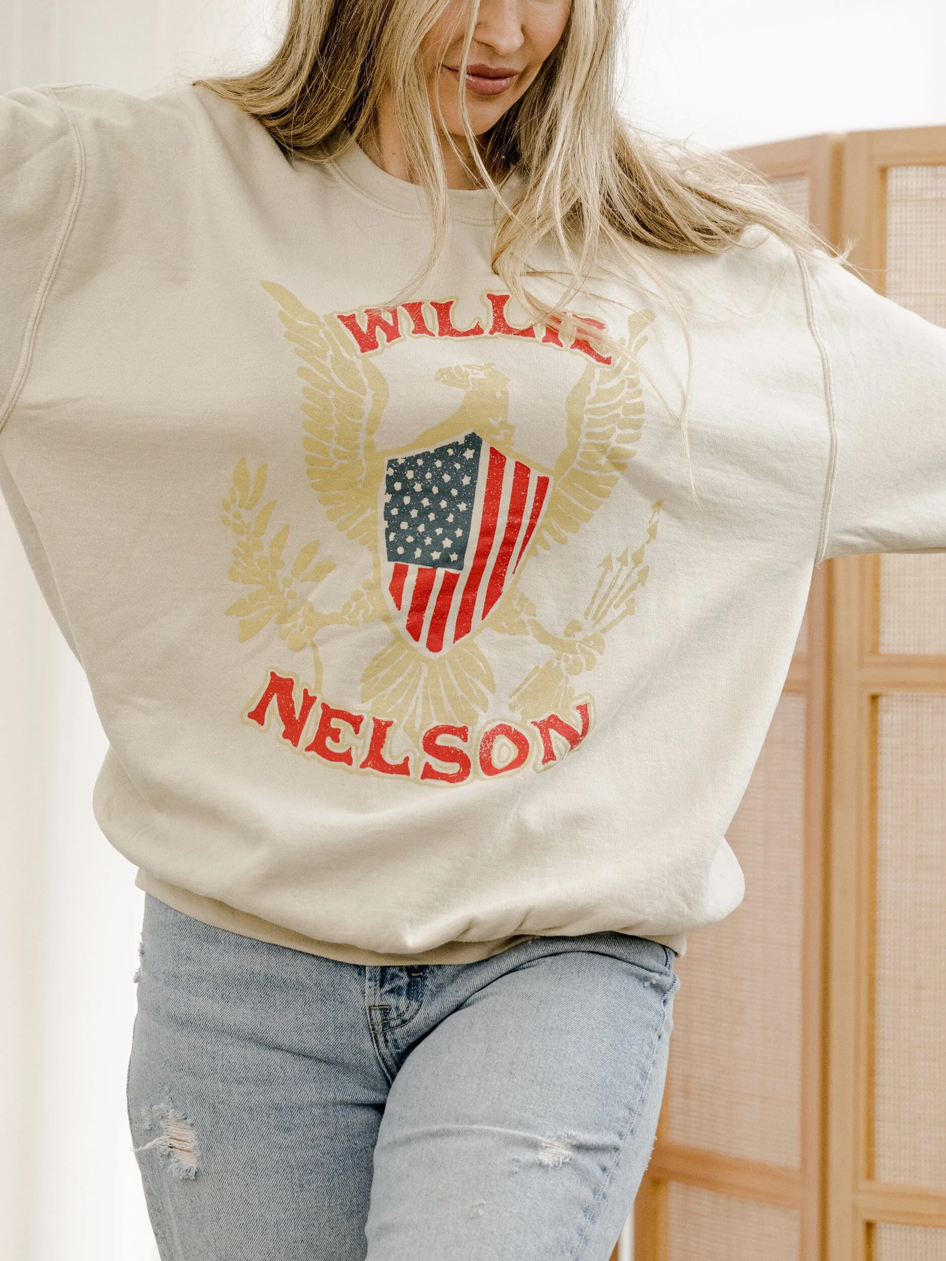 Willie Nelson Eagle Shield Sand Thrifted Sweatshirt