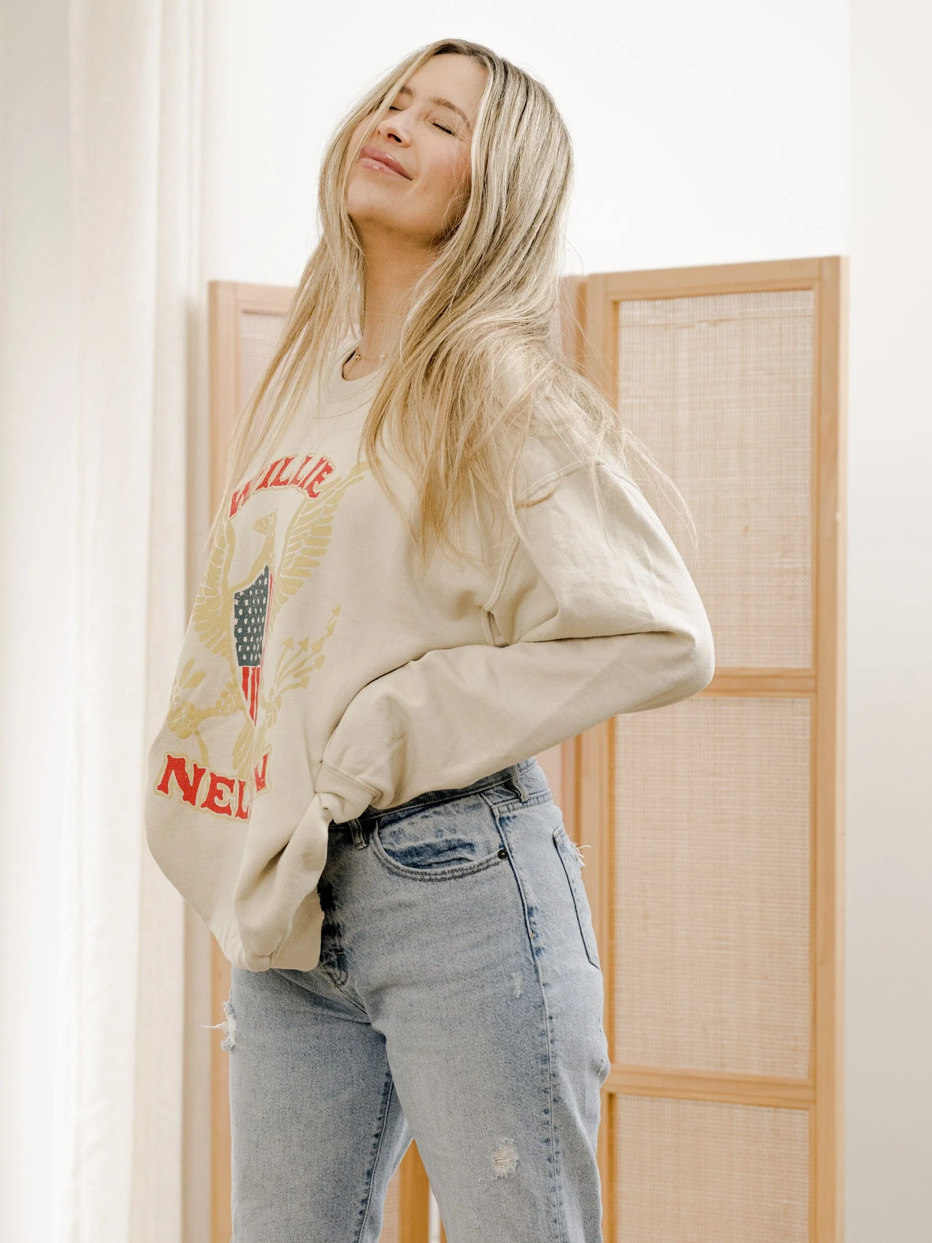 Willie Nelson Eagle Shield Sand Thrifted Sweatshirt