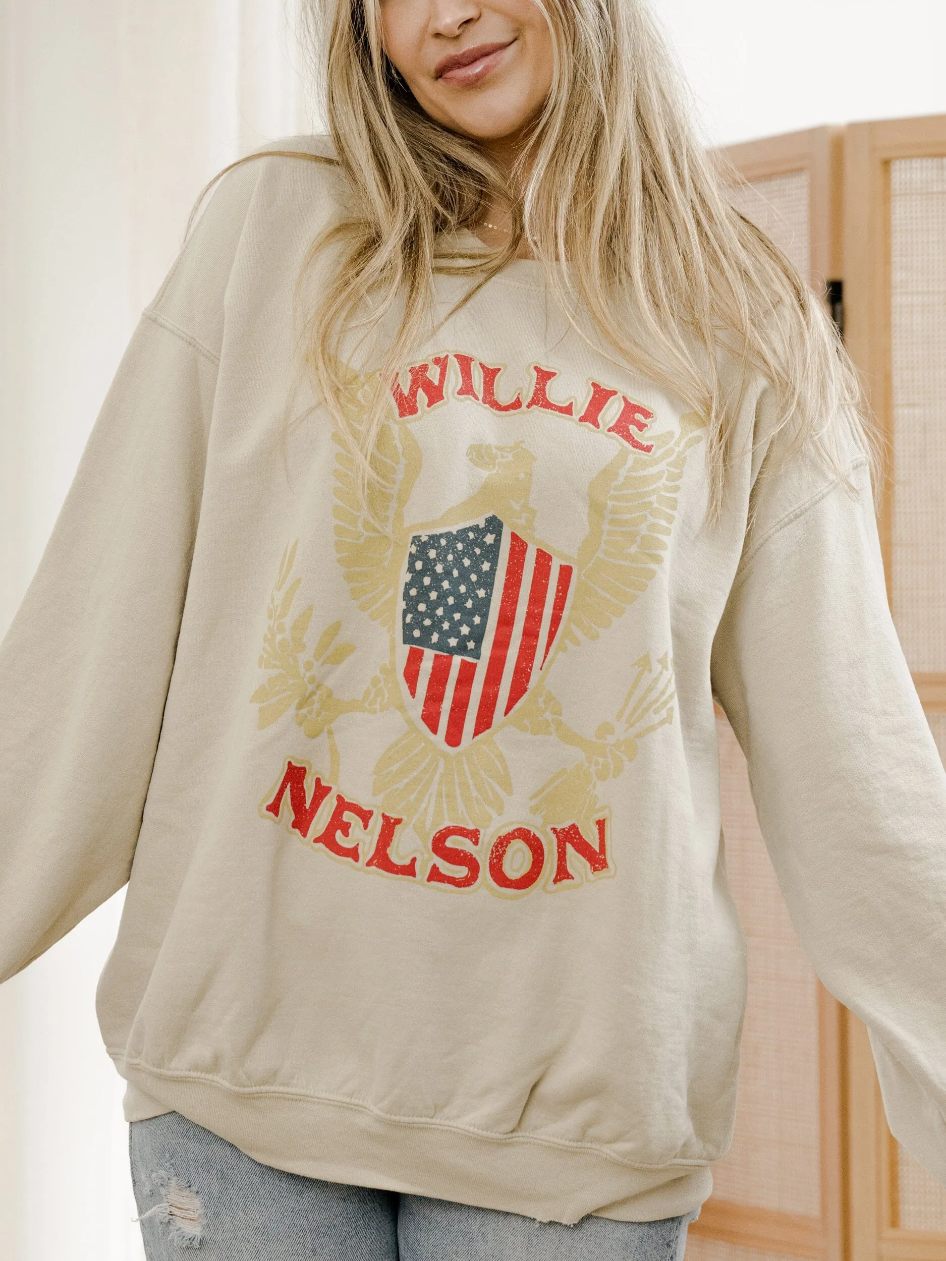 Willie Nelson Eagle Shield Sand Thrifted Sweatshirt