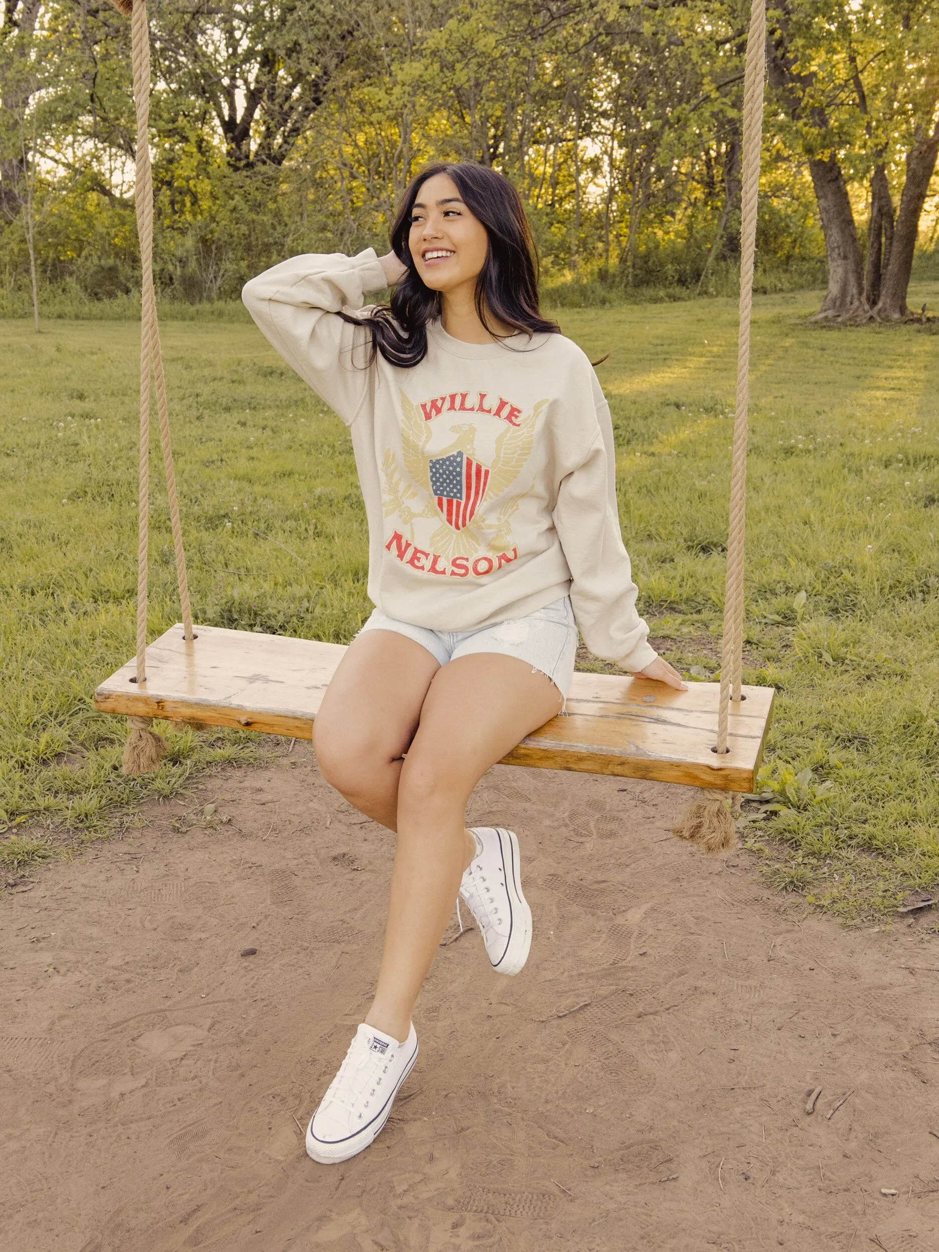 Willie Nelson Eagle Shield Sand Thrifted Sweatshirt