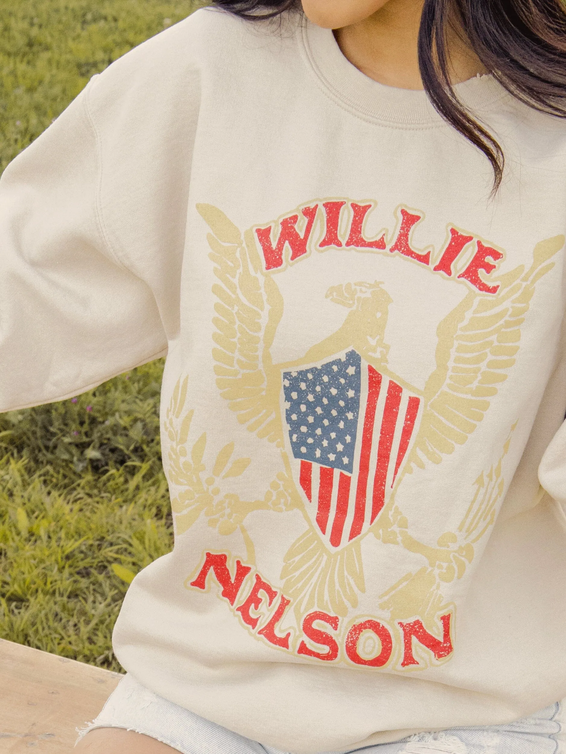 Willie Nelson Eagle Shield Sand Thrifted Sweatshirt