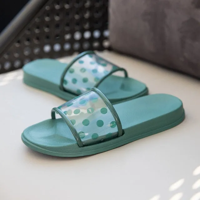 Woman 2019 Polka Dots Transparent Peep Toe Flip Flops