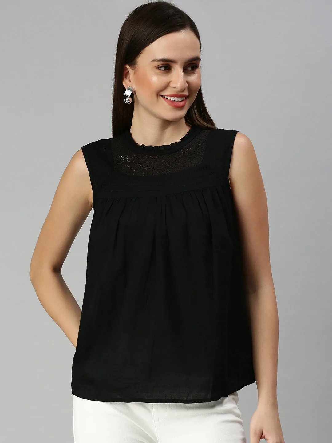 Women Black A-Line Top