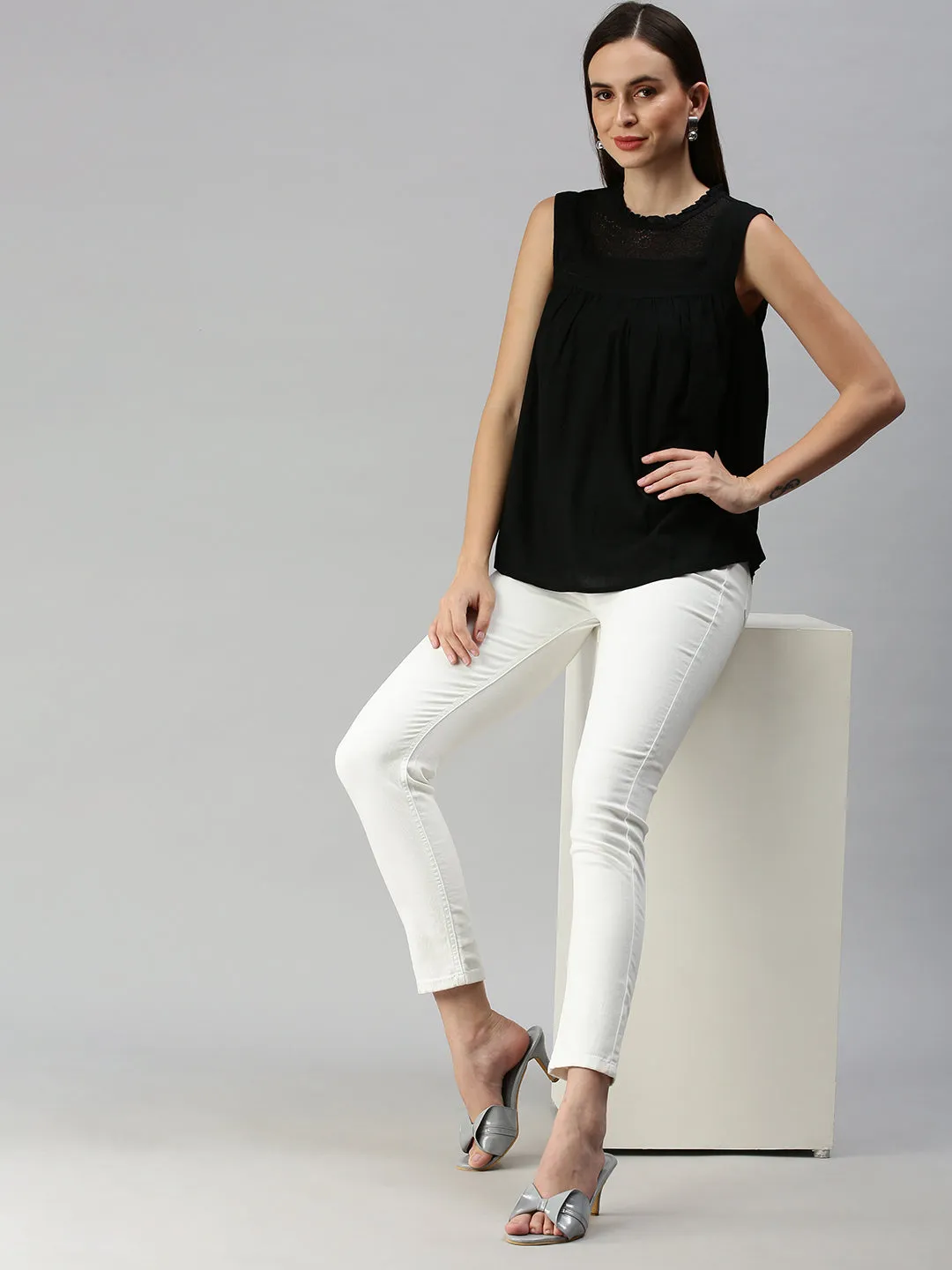 Women Black A-Line Top