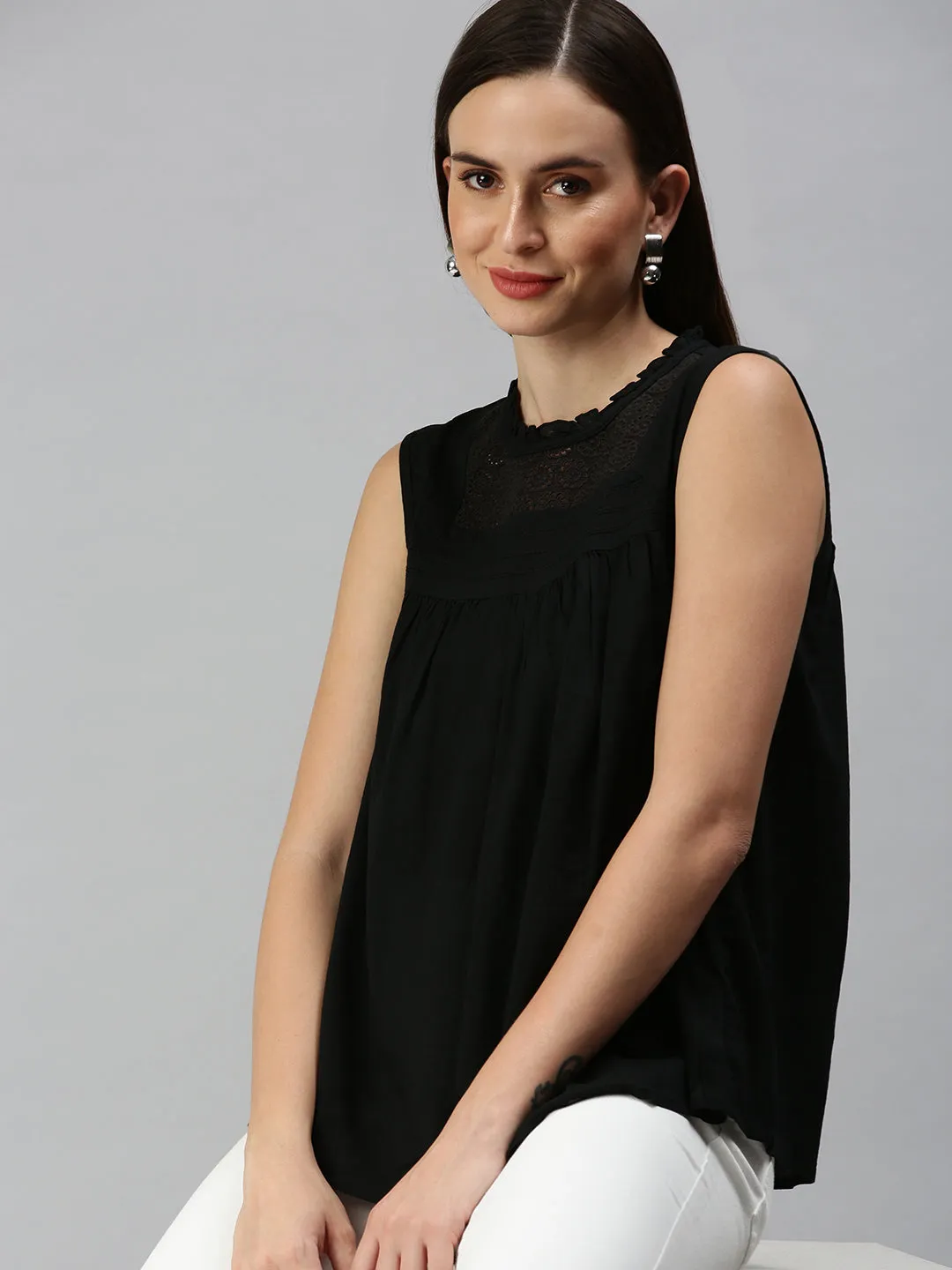Women Black A-Line Top