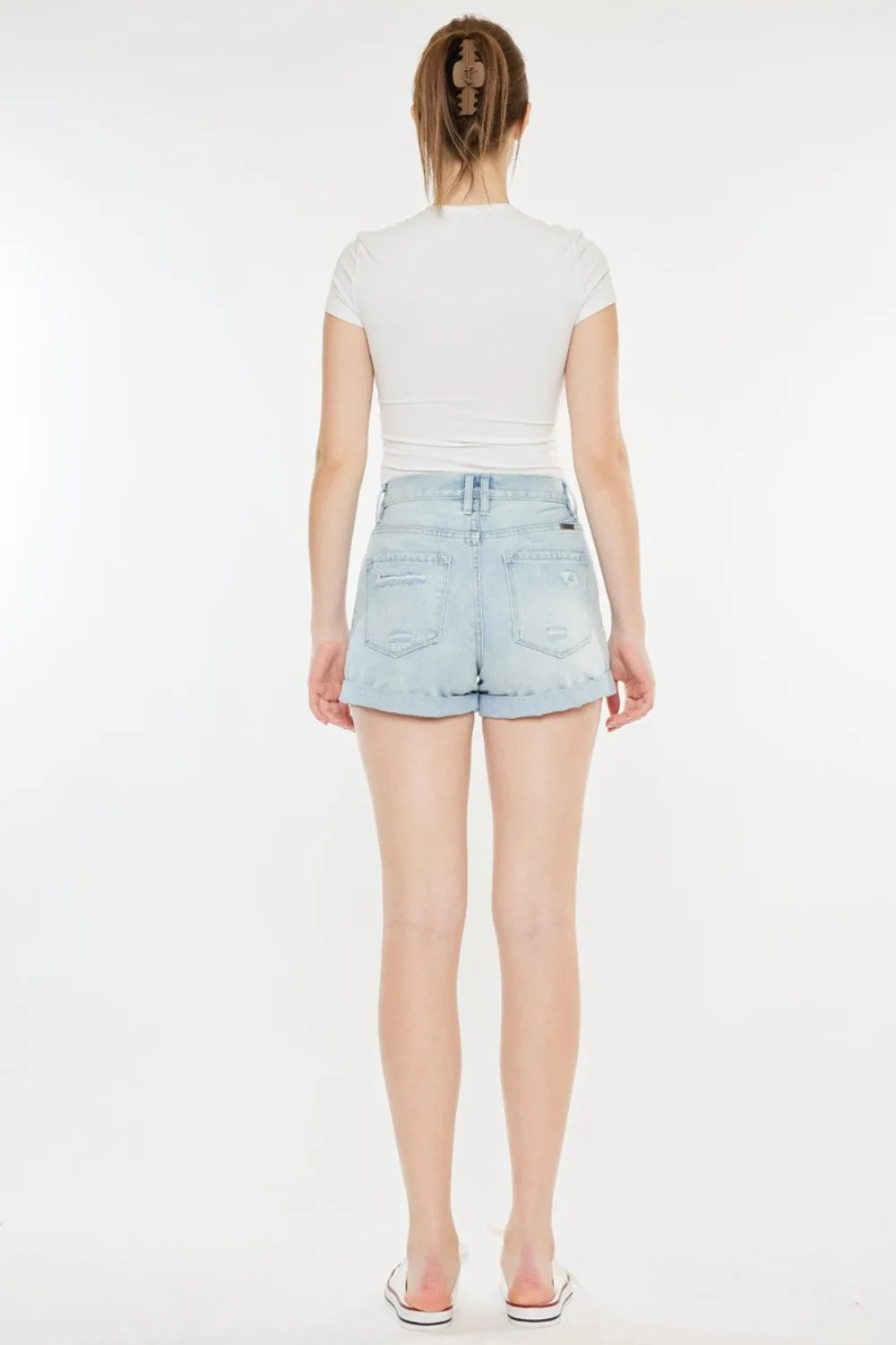 Women's Kancan High Rise Repaired Mom Denim Shorts