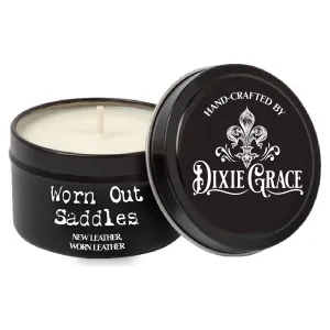 Worn Out Saddles - 8 oz Candle Tin - Cotton Wick